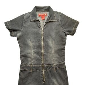 Neeso Jeans Jumpsuit Womens 16 Blue Denim Short Sleeve Zip Front One Piece